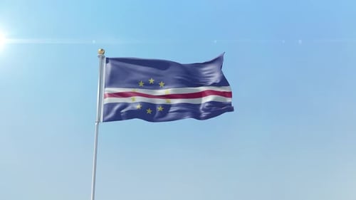 Cape Verde Flag Waving Animation Against Clear Blue Sky