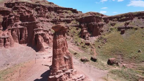 Unique Red Rock Formations in Arid Desert Landscape