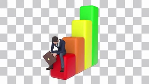 Modern 3D Businessman Sitting on Bar Chart