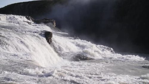 Waterfall in Iceland in the summer. Big waterfall. Beautiful waterfall. The nature of Iceland.