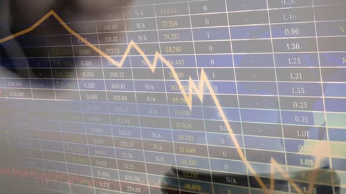 Conceptual digital animation of a business graph against the financial figures on the screen 4k