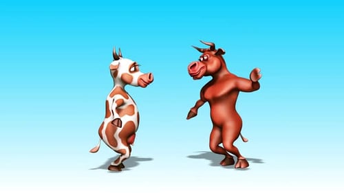 Animated Cartoon Cow and Bull Dancing Loop