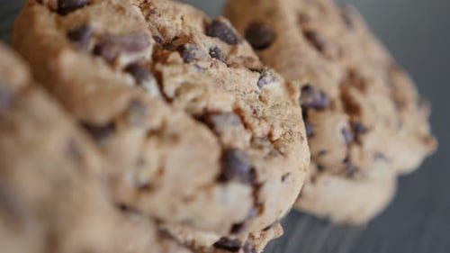 Biscuit chip cake chocolate cookies slow dolly passing by 4K 2160p 30fps UltraHD footage - Chocolate