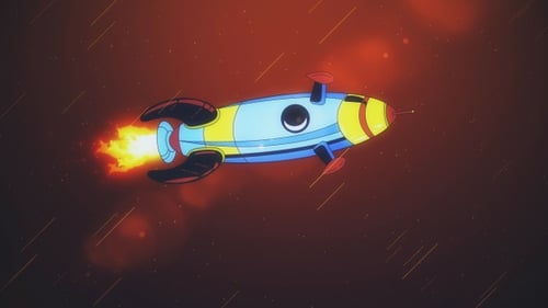 Vibrant Cartoon Rocket Flying Through Space Loop