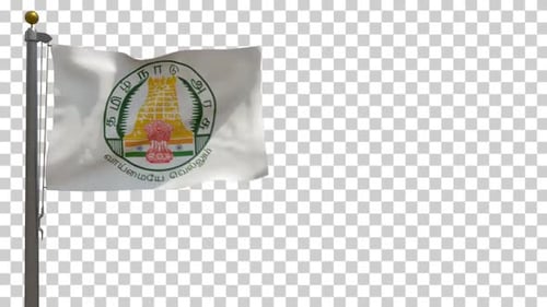 Drapeau du Tamil Nadu (Inde) sur mât avec canal Alpha - 4K