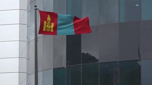 Realistic 3D Mongolia Flag Waving on Modern Building