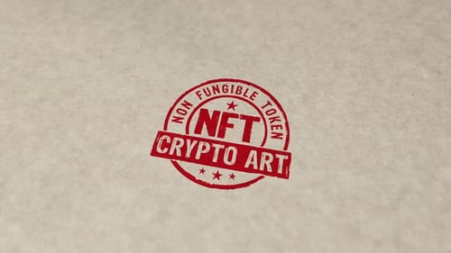 NFT Crypto Art Stamp Reveal on Textured Paper