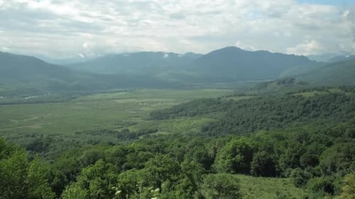 Panorama of Beautiful Countryside View on Mountain and Valley in the Summer