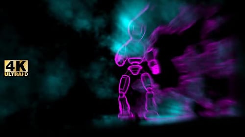 Neon Glowing Robotic Figure Dynamic Action Animation