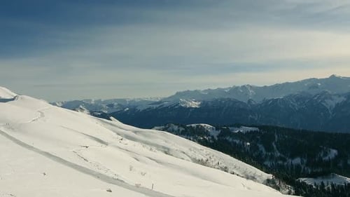 Snowy Mountain Range Aerial View