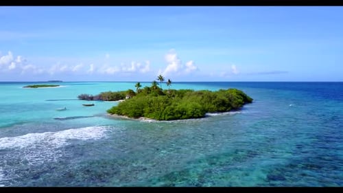 Aerial panorama of idyllic lagoon beach voyage by blue lagoon with white sand background of a dayout