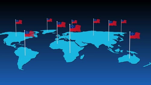 Animated World Map Displaying Waving National Flags