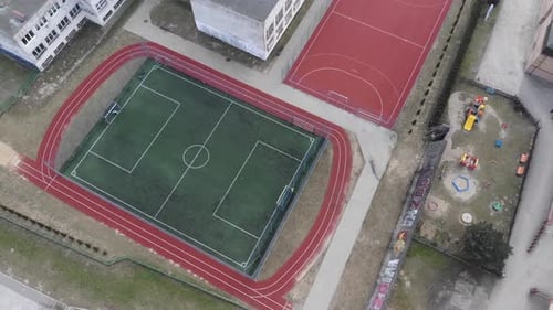 Urban Schoolyard Aerial View on a Bright Day