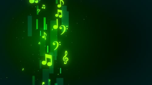 Green Glowing Musical Notes Abstract Background Animation