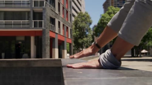 Athlete Parkour Jump in Urban Environment