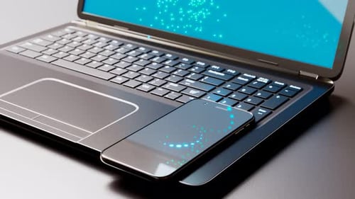 Ein Smartphone mit einem Notebook verbinden. Synchronisieren Sie Daten zwischen Geräten. Synchronisieren.