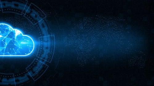 Computação em nuvem azul com rotação circular e fundo abstrato de tecnologia futurista