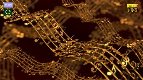 Golden Musical Notes and Staff Loop Background