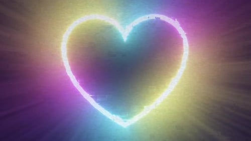 Vibrant Neon Heart Outline Glitch Effect Loop Background