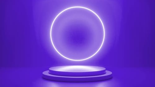 Purple podium with a bright glowing blinking neon circle