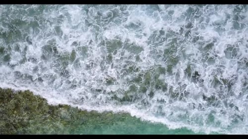 Aerial above travel of tropical lagoon beach holiday by blue sea with white sand background of a day