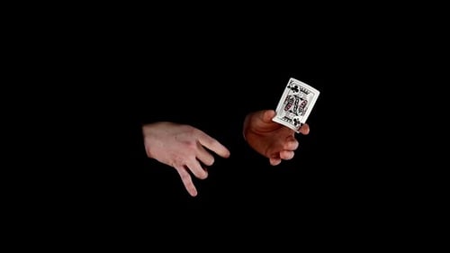 Trick of Magician with Cards, Taking Card From Nowhere on Black, Slow Motion