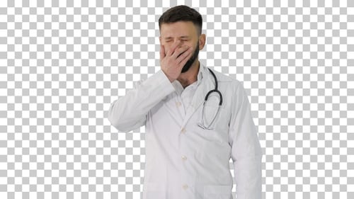 Tired turk doctor holding face in despair, Alpha Channel