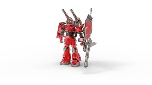 Red Futuristic Robot 3D Model Rotating on White Background