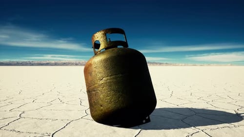 Old Rusted Danger Gas Container on Salt Lake