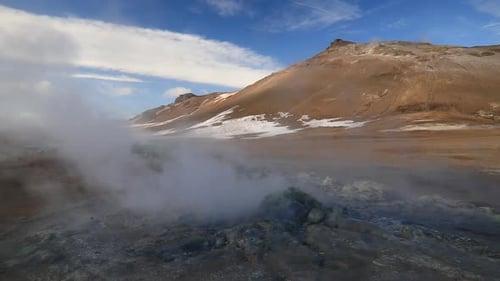 Geothermisches Gebiet Namafjall Hverir in Island. Luftbild