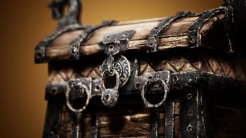 Ancient Ornate Wooden Chest with Metal Straps and Details
