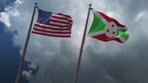 United States And Burundi National Flags Waving