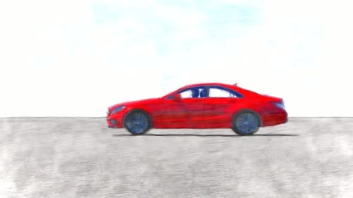 Sketch Style Red Car Driving Animation
