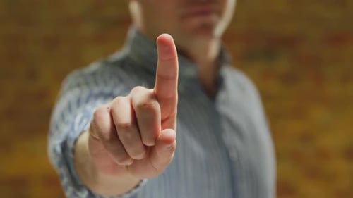 Man using interactive touchscreen
