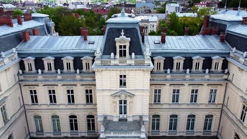 Aerial drone view of a flying over the old palace.