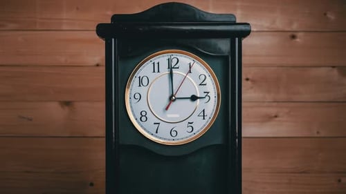 Timelapse of Vintage Clock with Full Turn of Time Hands at 3 AM or PM