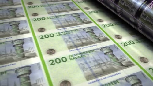 Danish 200 Kroner Banknotes Industrial Printing Process Loop