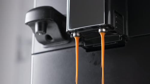 Coffee Machine Brewing Double Espresso Close Up