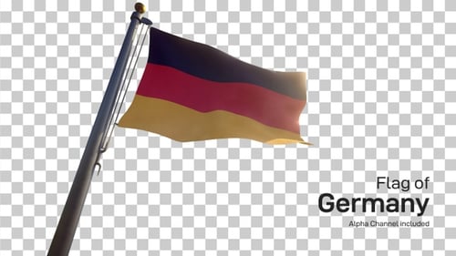 Waving German Flag on Pole with Alpha Channel Background