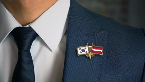 Businessman Friend Flags Pin South Korea Latvia