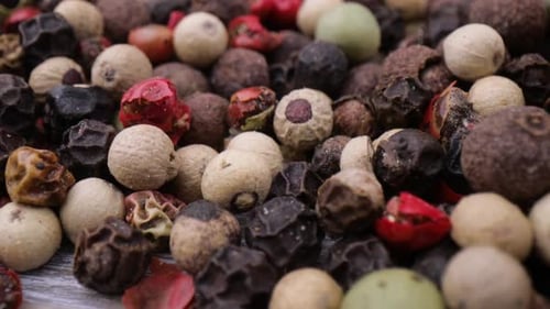 Assorted Peppercorns Close-Up, Spice, Black, White, and Red