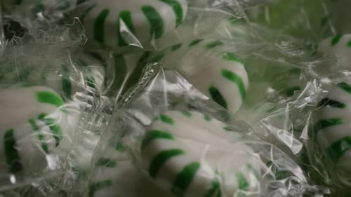 Individually Wrapped Mint Candies Panning Shot