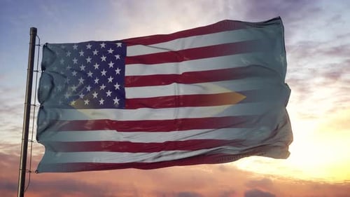 Delaware State Flag Blends with American Flag Waving Transition