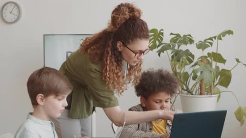 Elementary-aged Students Having Computer Science Lesson