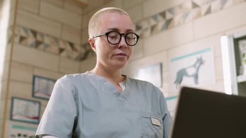 Veterinarian Using Laptop in Clinic