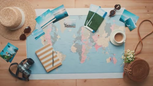 World Map Surrounded by Travel Related Items