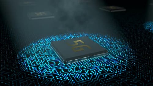 5g Processor Technology Production and Circuit Board Pcb on Conveyor Belt, Loop 4k