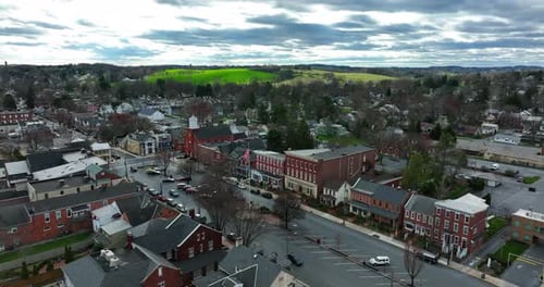 Aerial View of Quaint Small Town America