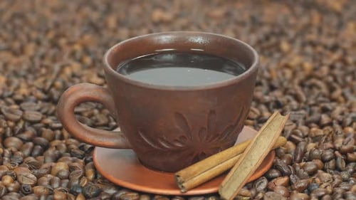Aromatic Coffee with Cinnamon Still Life Close-Up