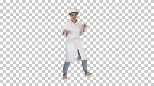Engineer woman dancing in funny way, Alpha Channel